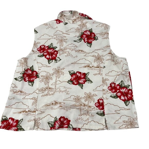 Caribbean Joe Hawaiian Print Sleeveless Button-Up Shirt XL Rayon Red Floral y2k - Picture 5 of 5